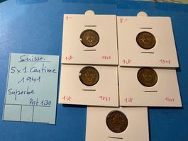SUISSE : 5 X 1 CENTIME 1941 - SUPERBE