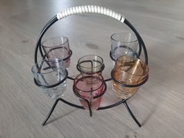 50er 60er Jahre Vintage Schnapsgläser im Träger Mid Century