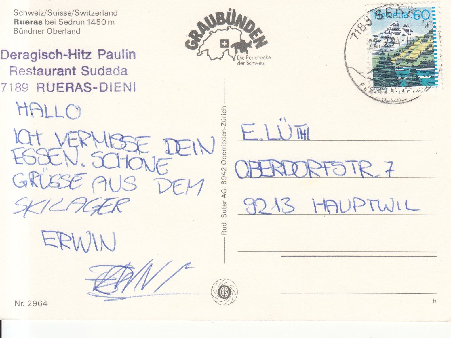 Cartoline postali: Rueras 1994 – Usato da Bürglen TG venduto da StampGraf 1