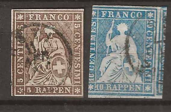 Tutti i francobolli: CH022 - Strubel 22 - 23 obl. – Usato da Trélex venduto da Phil_Albert