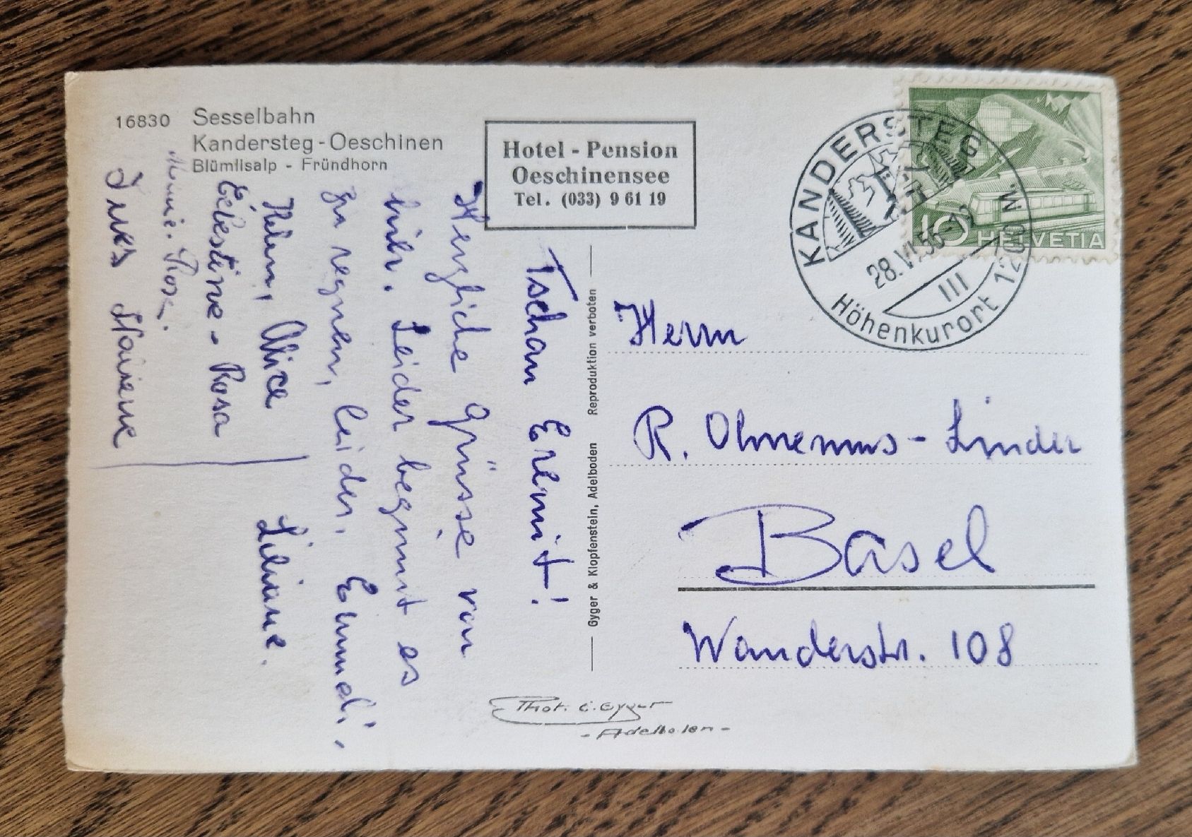 Cartoline postali: Sesselbahn Kandersteg-Oeschinen 1955 – Usato da Ebikon venduto da Donar50 1