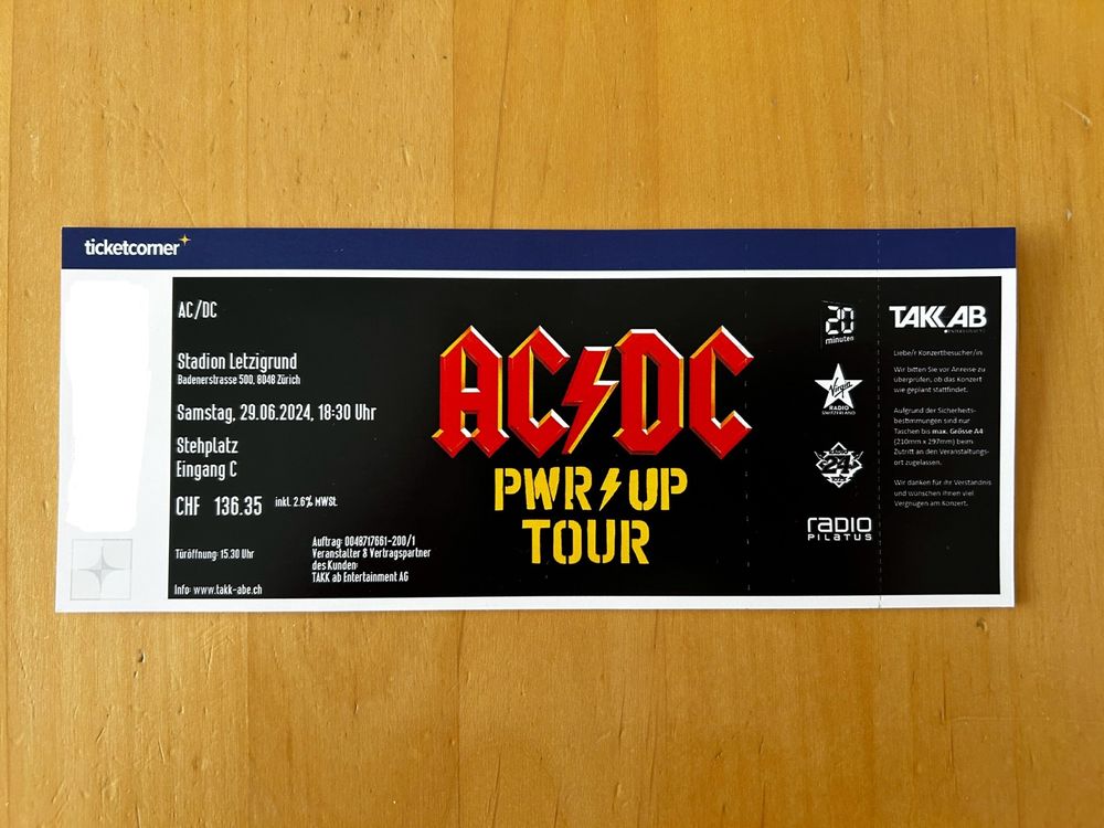 AC/DC Ticket 1Stehplatz Letzigrund (Neu (gemäss Beschreibung)) in ...
