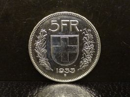 5 Franken Silber 1933 Fünfliber Münze