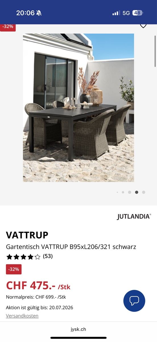Jysk Tavoli: Gartentisch VATTRUP Jutlandia B95XL206cm – Usato da Visp venduto da dar_97k8 2