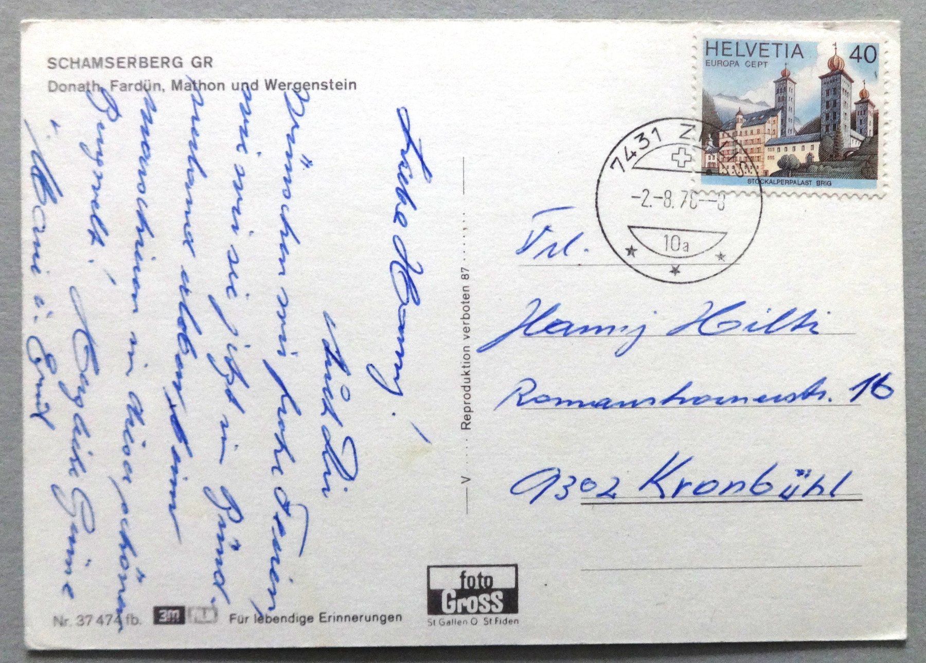 Cartes postales: Schamserberg GR – D'occasion à Fétigny par Billy2miny 1