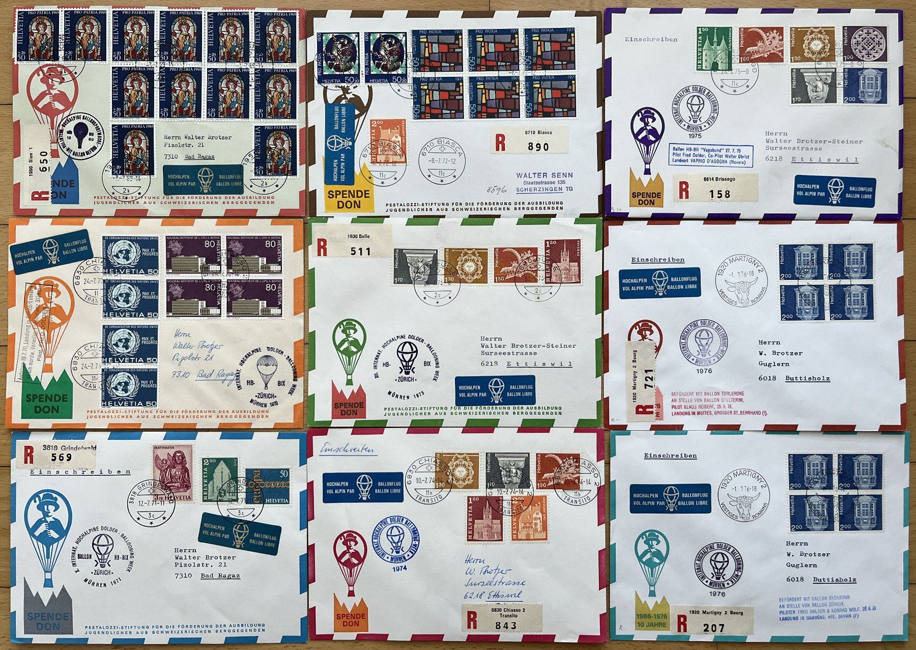 Alle Briefmarken: Ballonflüge Pestalozzi-Stiftung – Gebraucht aus Buttisholz von wbr_wdw8