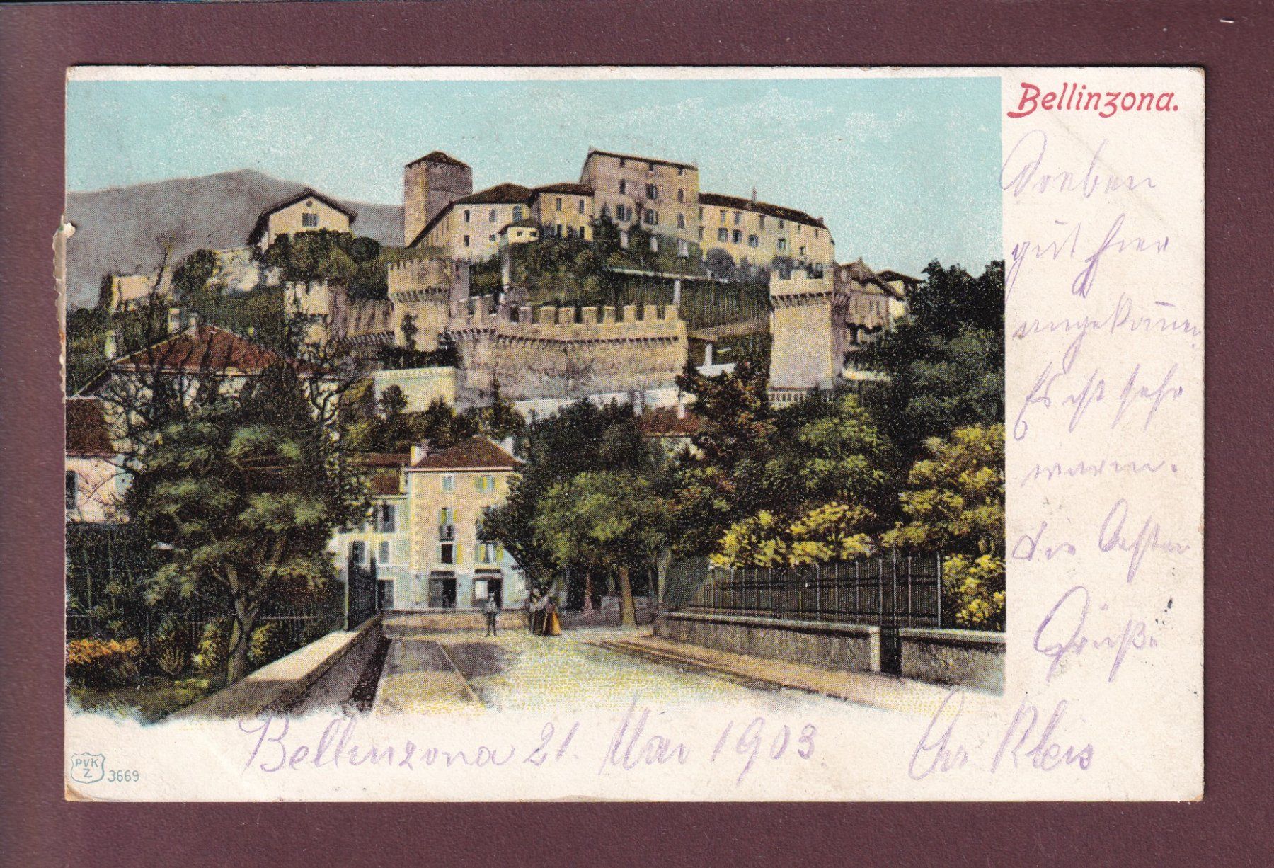 Cartoline postali: BELLINZONA - 1903 – Usato da Pully venduto da nicecards