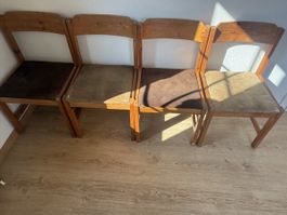 4x natur holz stühle mit echt leder überzug