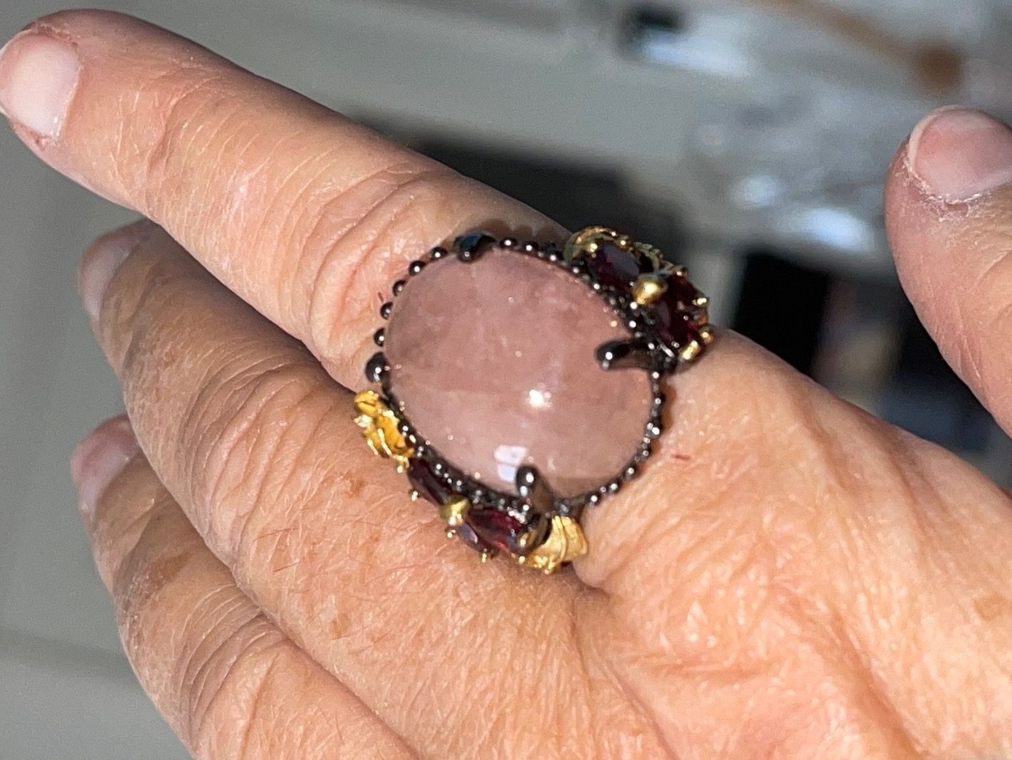 Llan Valls Joies Ringe: 💥Natural Morganite Cabochon SS925 & Gold Statement Ring🌟 – Neu (gemäss Beschreibung) aus Birsfelden von Brut 1