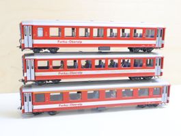 BEMO 3 x Furka Personenwagen Set - H0m mit Figuren