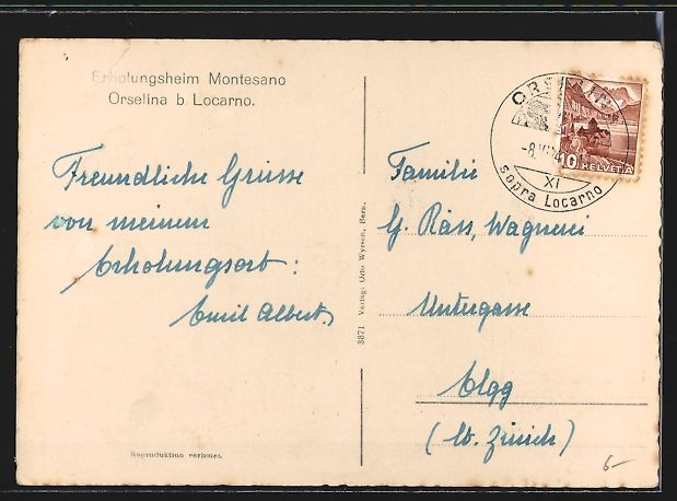 Cartoline postali: Orselina b. Locarno, Erholungsheim Monte – Usato da Berlin venduto da bartko-reher 1