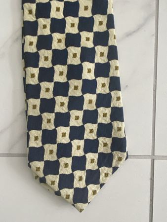 Hugo Boss Krawatte 100% Seide  blau/beige gemustert 10cm bre