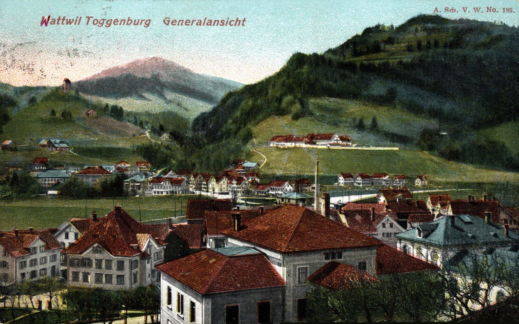 Ansichtskarten: Wattwil Toggenburg. Generalansicht – Gebraucht aus Bronschhofen von Astore