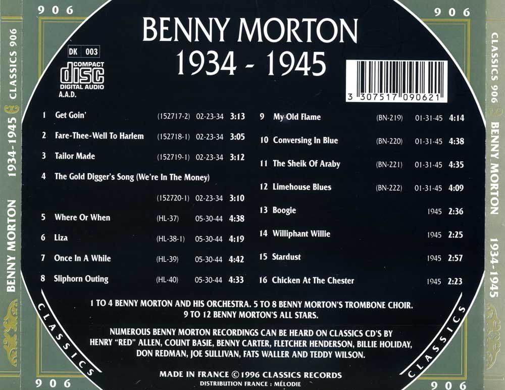 CD: Jazz-CD:  Benny Morton 1934 - 1945 (Classics) – Usato da Hochfelden venduto da mue_lhm9 2