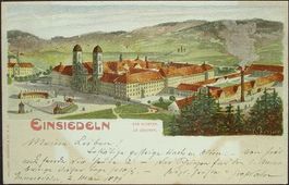Künstler-Litho EINSIEDELN Kloster gel. 1899 n. Romanshorn