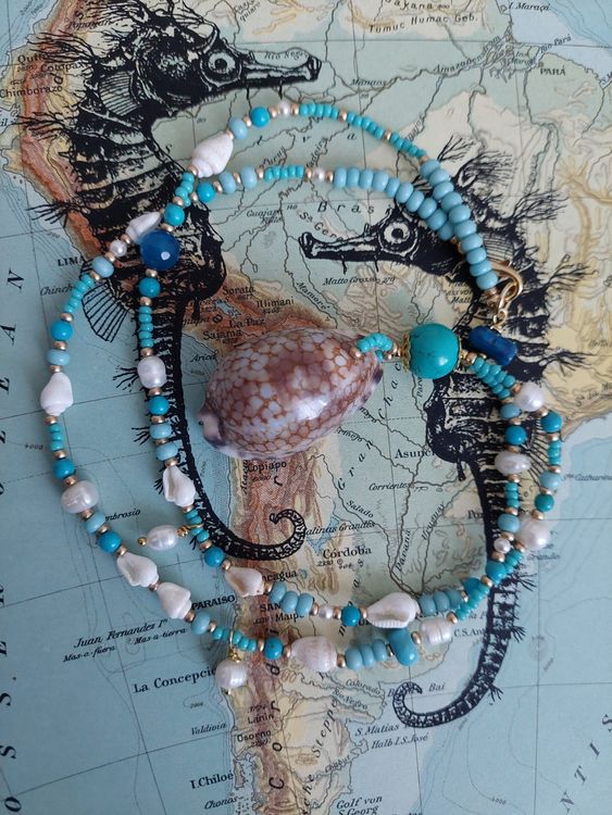 Auiremrti Muschelkette Damen - 14 Karat Vergoldet Mit Seestern & Muschelperlen