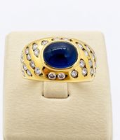 750 Gold Ring mit Ceylon Saphir und 1.10 Ct Brillanten