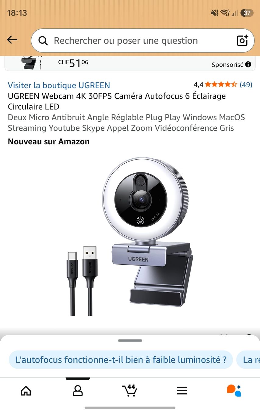 Webcams: Webcam Ugreen 4K avec éclairage LED état neuf – Neu und originalverpackt aus Lausanne von Jean1012 1