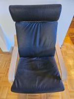 Schaukel Sessel Leder schwarz mit Holzgestell hell