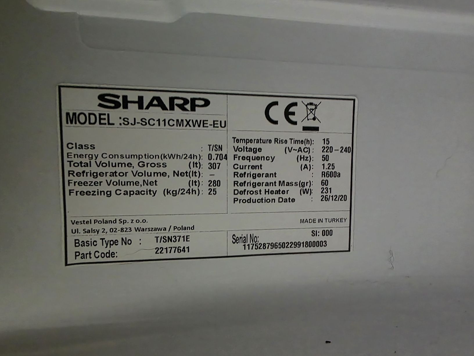 Sharp Congelatori: Gefrierschrank SHARP SJ-SC11CMXWE-EU – Usato da Lupfig venduto da adoidinha 3