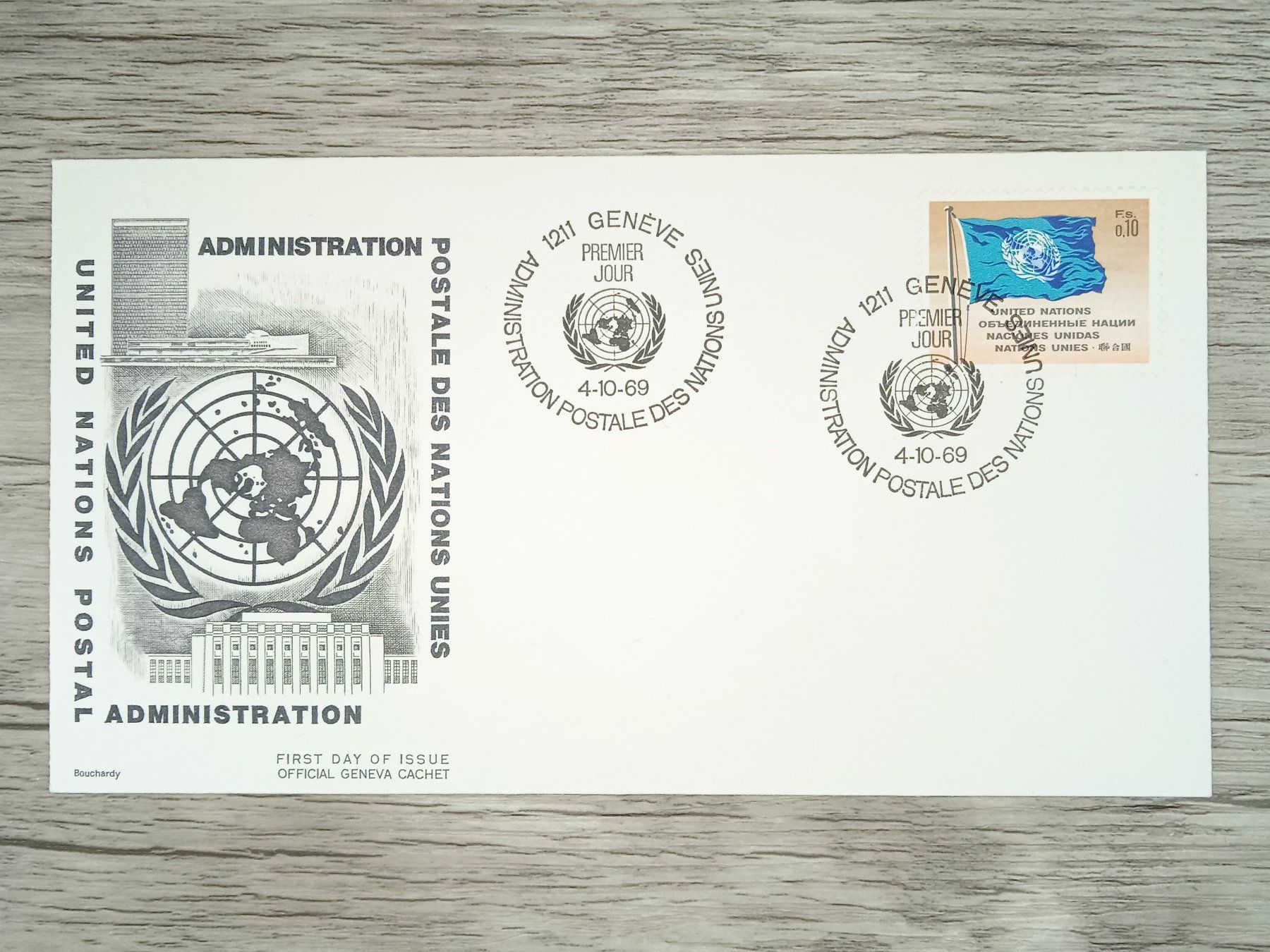 Tutti i francobolli: TR100 Enveloppe + Timbre Suisse / ONU  1969 – Usato da Cousset venduto da Patrick_Collections