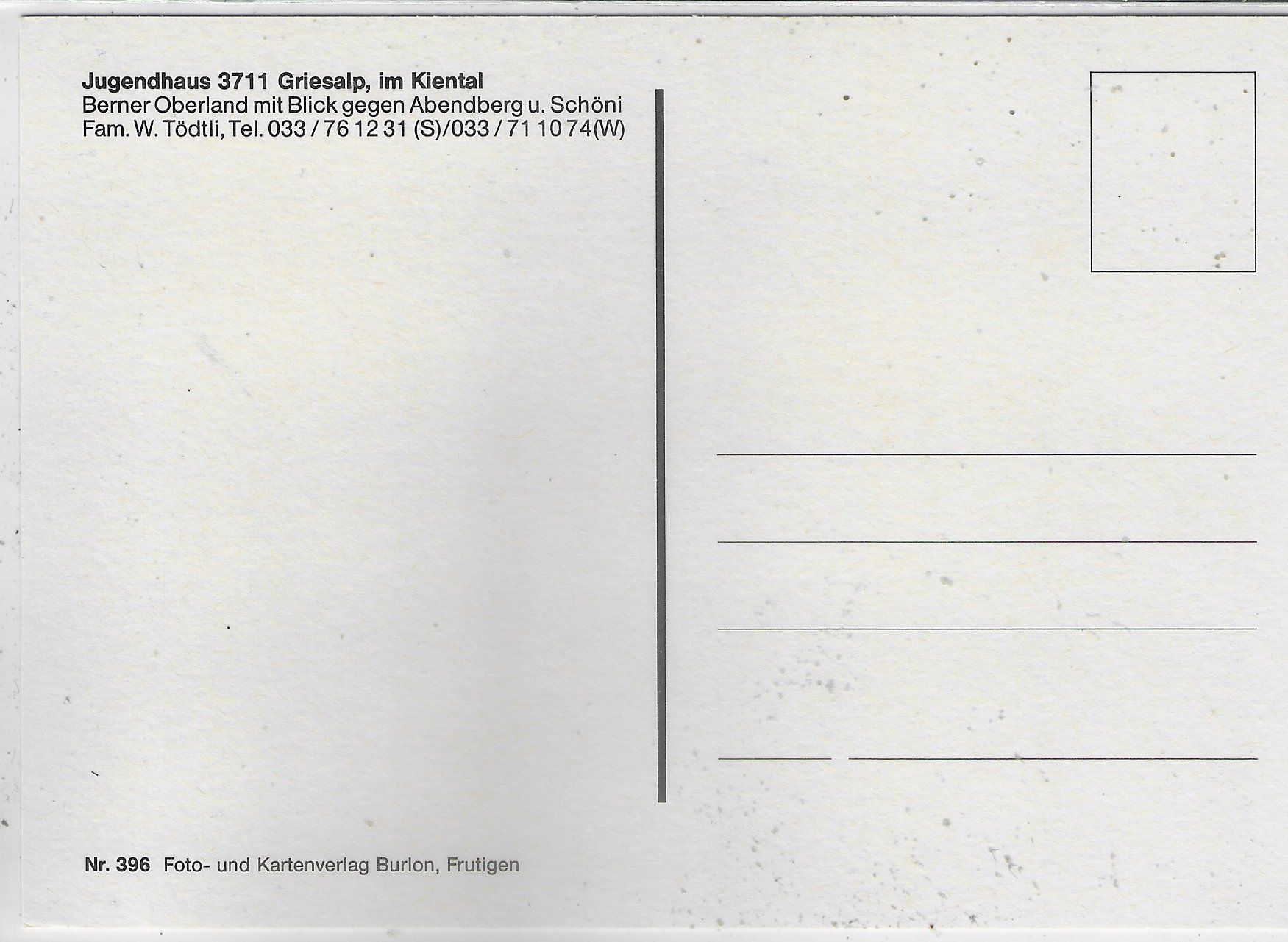 Cartoline postali: Jugendhaus Griesalp - Kiental – Usato da Ettingen venduto da Kartenplanet 1