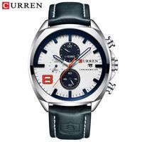 ⌚ Herrenuhr Chronograph Leder Weiss Blau Quarz Business NEU