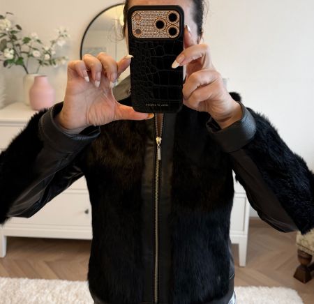 Edle Leder Jacke aus echtem Kaninchenfell , Grösse 34/XS