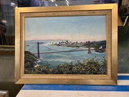 Peinture à l'huile vintage, San Francisco, Golden Gate,1991