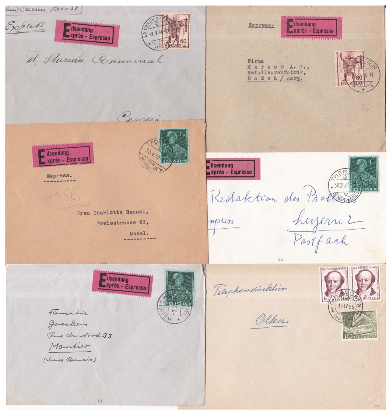 Alle Briefmarken: 65 Stk. Alte CH Briefe, Postkarten, Belege – Gebraucht aus Münchwilen AG von Nesar 8