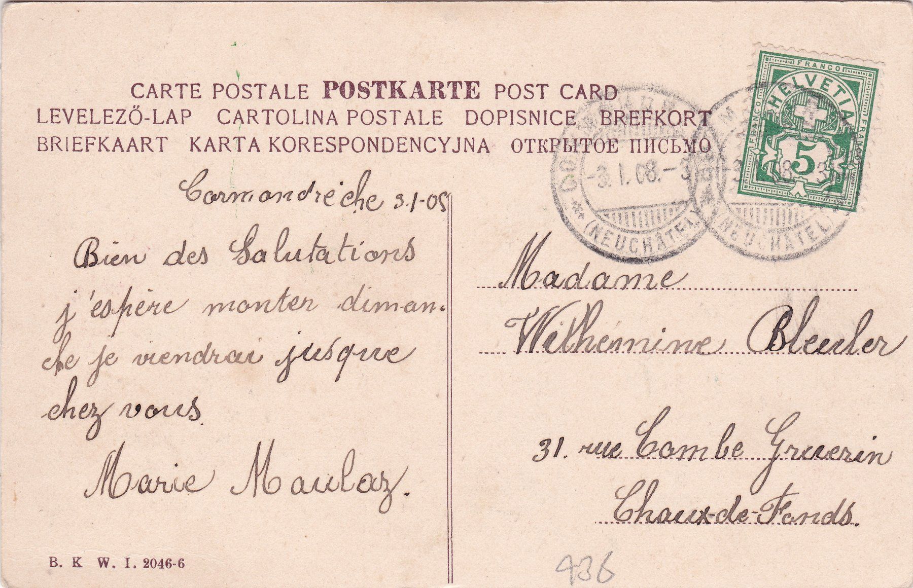 Cartoline postali: Kitsch Landschaft Stechlaub Bonne Année 1908 – Usato da Herisau venduto da Lisegrat2008 1