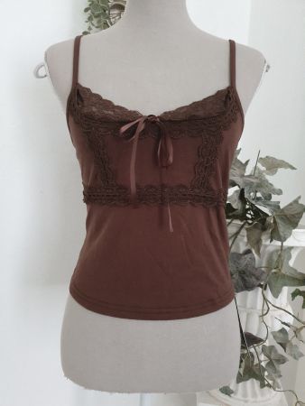 Braunes Top m. Spitzen Gr S *neu*