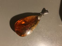 Vintage Bernstein Anhänger in Silber, schlichtes Design