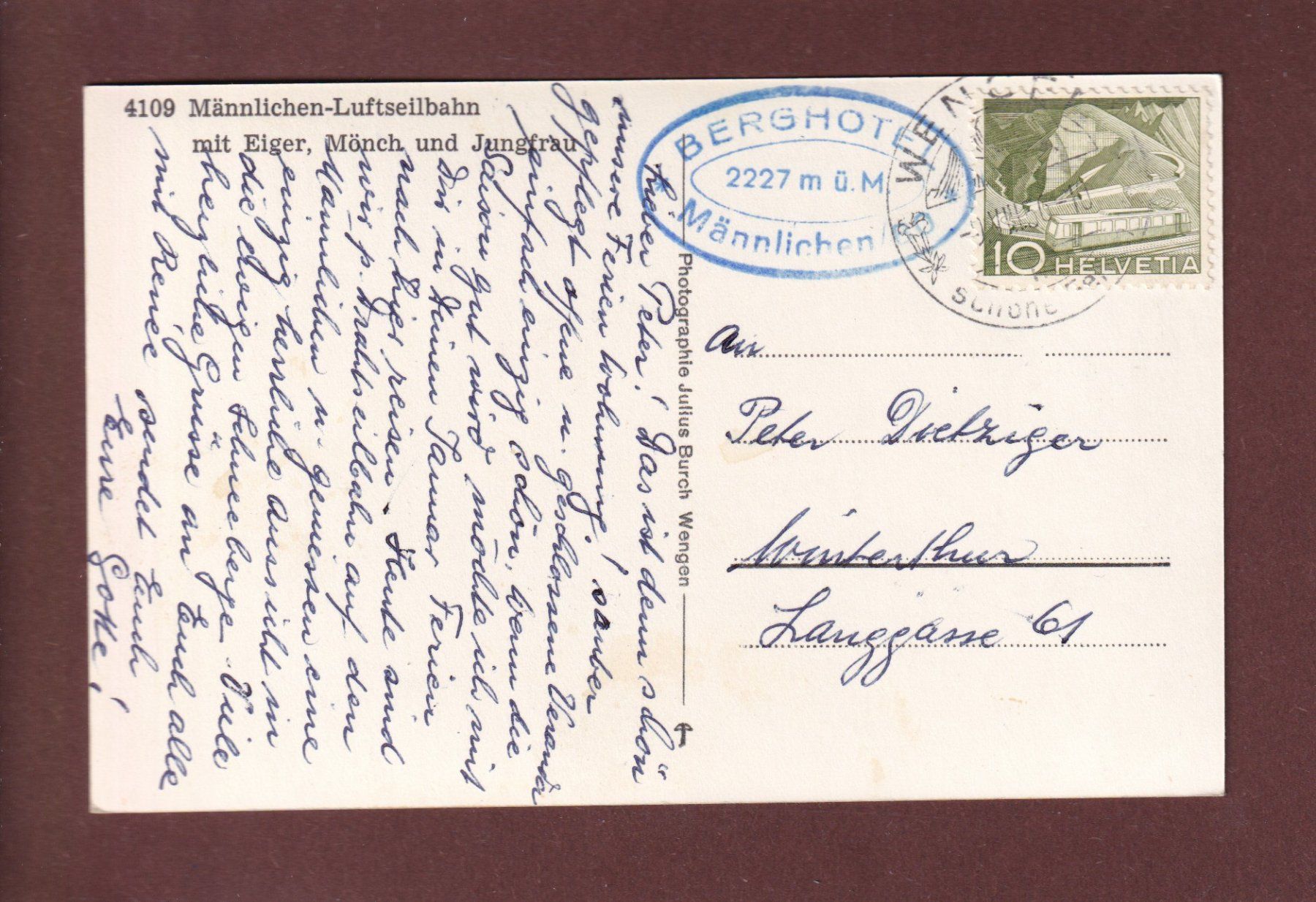 Cartoline postali: MÄNNLICHEN - Lufseilbahn - 1956 – Usato da Pully venduto da nicecards 1