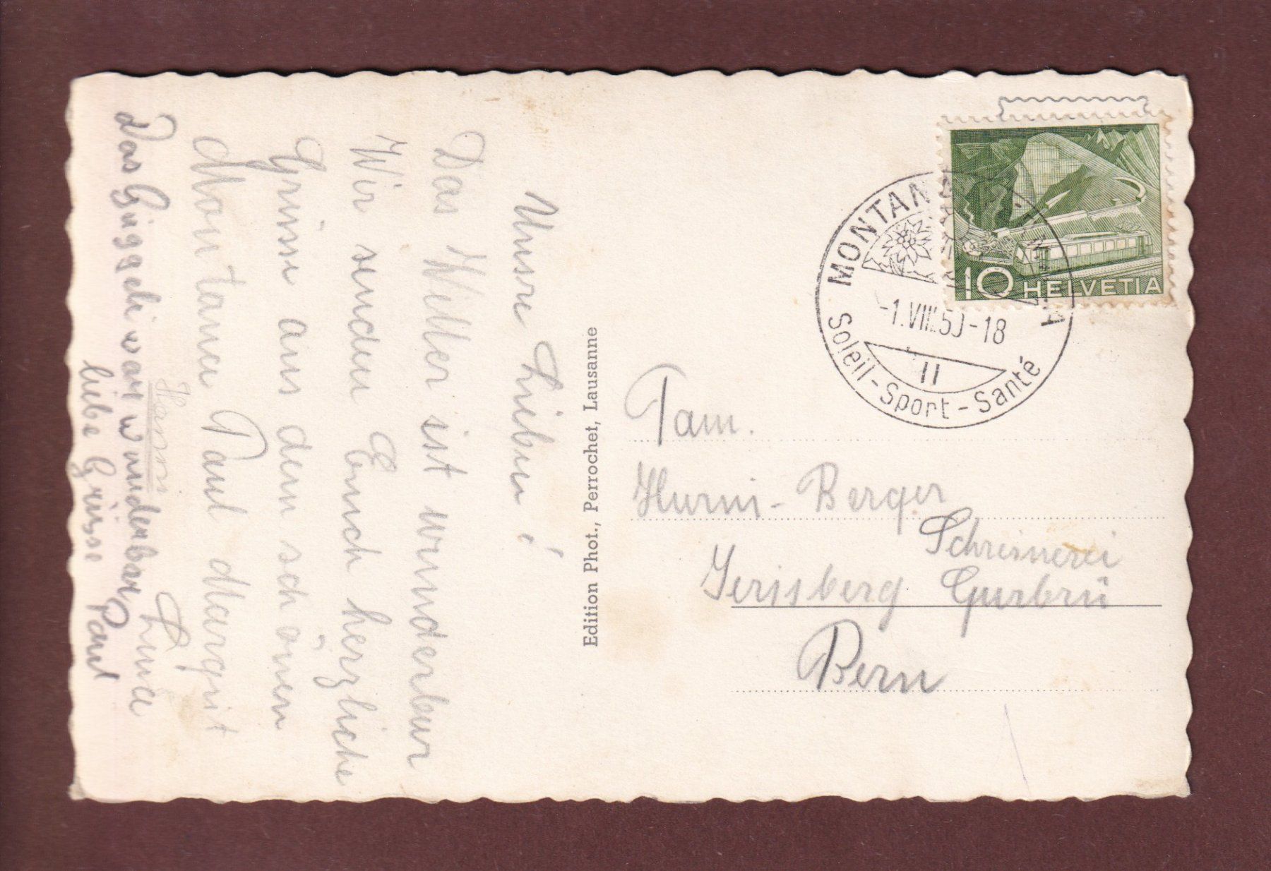 Cartoline postali: MONTANA - Lac - 1950 – Usato da Pully venduto da nicecards 1