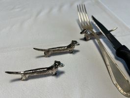 Dackel Messerhalter, Silberlook, 3er Set, Tischdeko