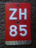Velonummernschild ZH 85 / GÜLLER HÜTTIKON
