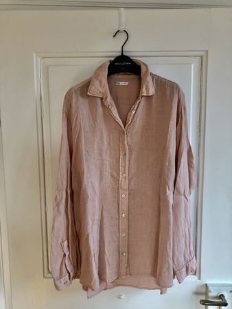 Luftiges Hemd 100% Leinen Zara L, zart Rosa 