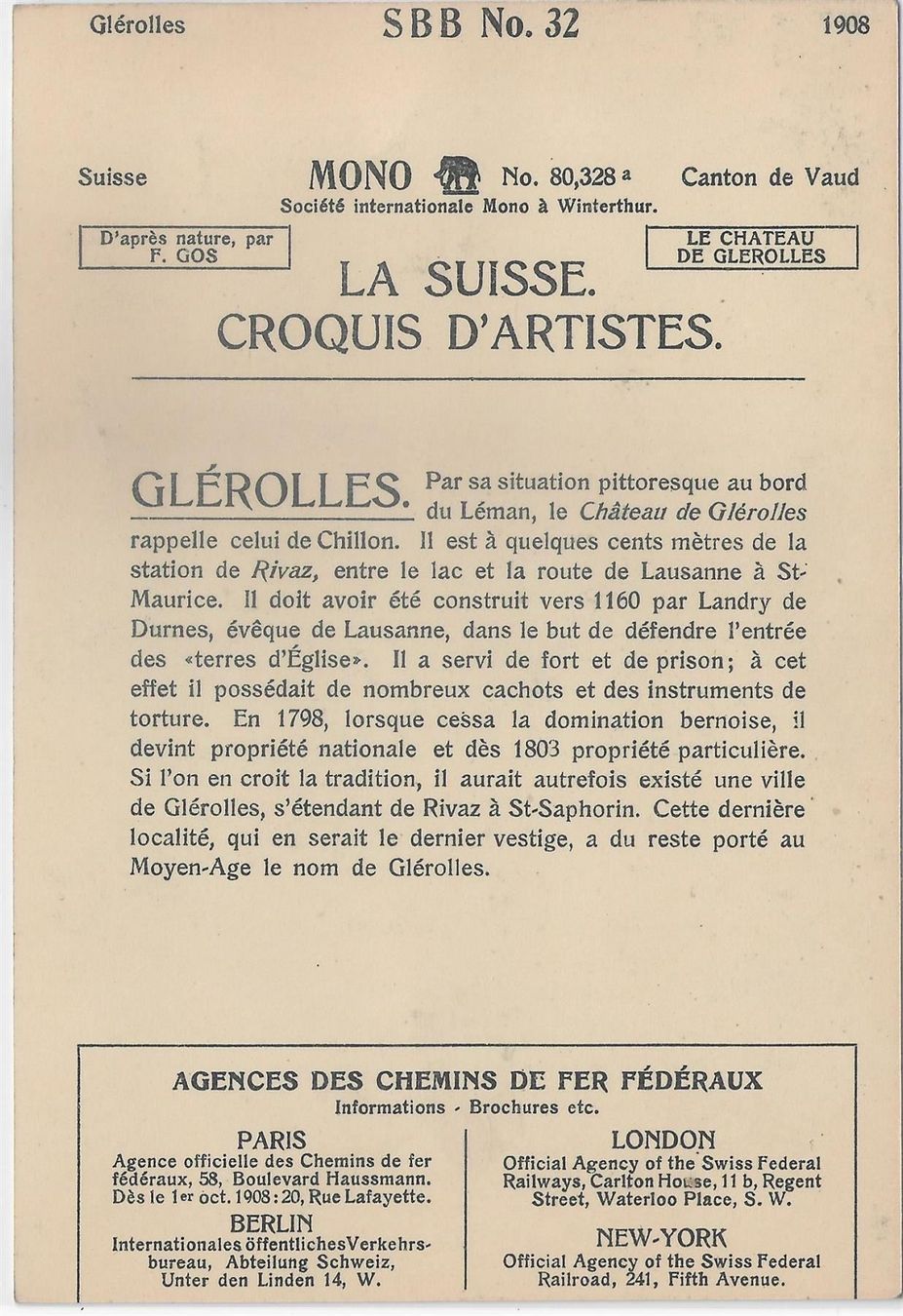 Cartoline postali: Carte Mono - SBB No. 32 - Glerolles – Usato da Ettingen venduto da Kartenplanet 1