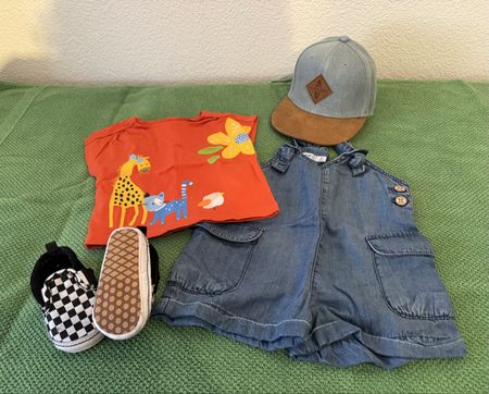 Kinder Kleider Set T-Shirt Latzhose Kappe 2-3 Jahre