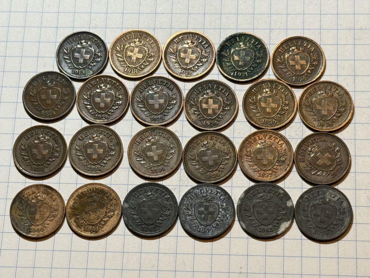 Tutti le monete: Schweizer 1 Rappen Sammlung 1913-1946 – Usato da Zürich venduto da daki81 1