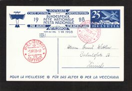 FDC Bundesfeierkarte 1928, Nr. 47 l , Flug Zürich - Biel