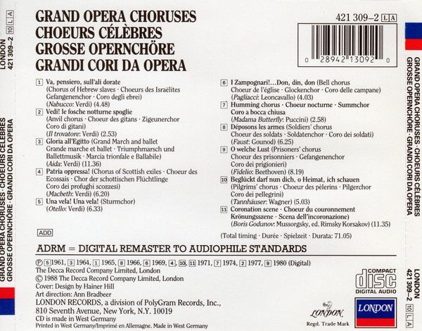 CDs: Grand Opera Choruses CD Nabucco • Aida • Faust • Tannhäuser – Gebraucht aus Luzern von Lycka 1