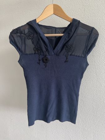 Vintage Navy Top mit Blumen guter Zustand