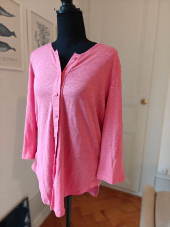 Majestic Filatures linen knit henley cardigan top 1 S pink