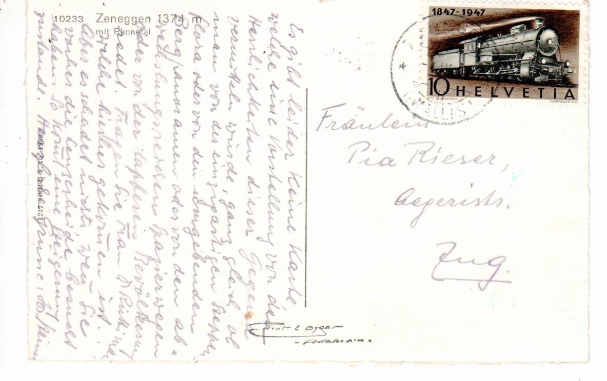 Ansichtskarten: Zeneggen  1947 – Gebraucht aus Wolhusen von Curver9 1