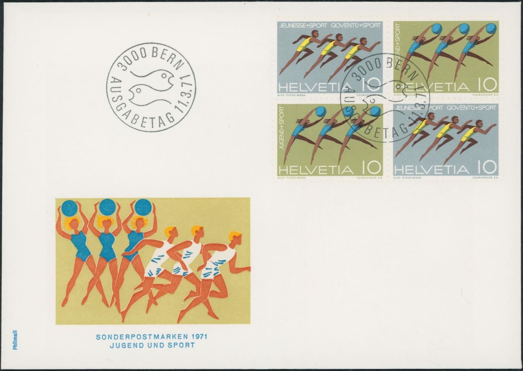 Tutti i francobolli: 1971  Jugend+Sport   Viererblock  FDC U4 – Usato da Schindellegi venduto da leecollect 1