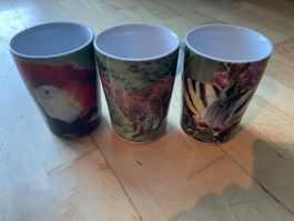 3 WWF Tassen Tiere Papagei Luchs Schmetterling neuwertig
