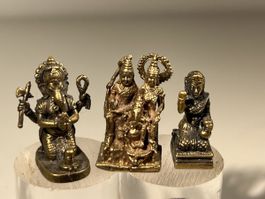 3 mini statuettes divines hindoues en bronze, vintage 80s