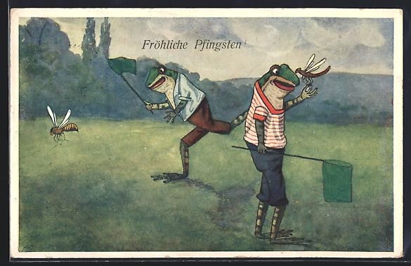 Cartoline postali: Fröhliche Pfingsten, vermenschlichte Ti – Usato da Berlin venduto da bartko-reher